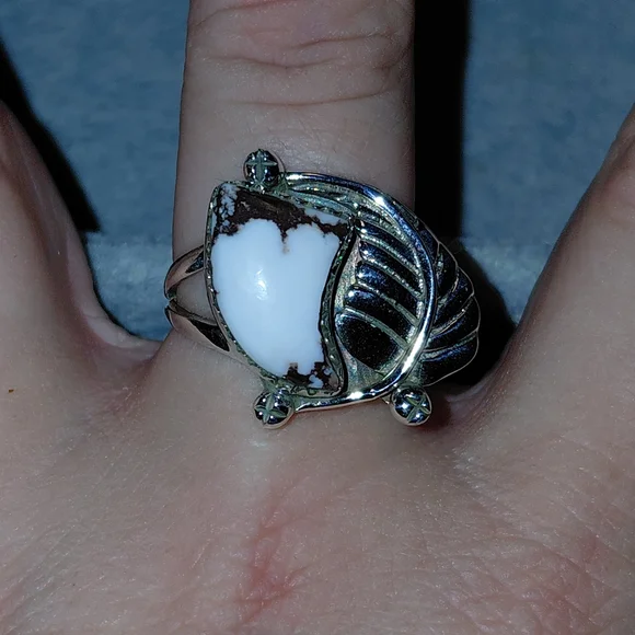 Wild Horse Jasper Horn Shaped Silver Statement Ring - Picture 7 of 15